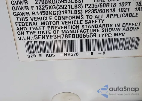 2014 Honda Pilot Ex-L from USA, damaged, VIN 5FNYF3H78EB006559